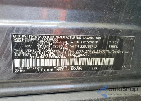 2021 Toyota Rav4 Xle z USA, uszkodzony, nr VIN 2T3W1RFV3MC165106